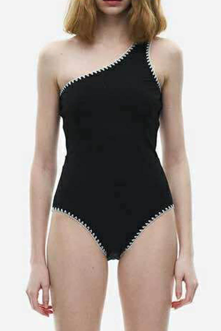 斜肩高级感一件式泳衣 (only available online)