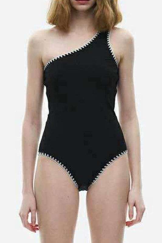 斜肩高级感一件式泳衣 (only available online)