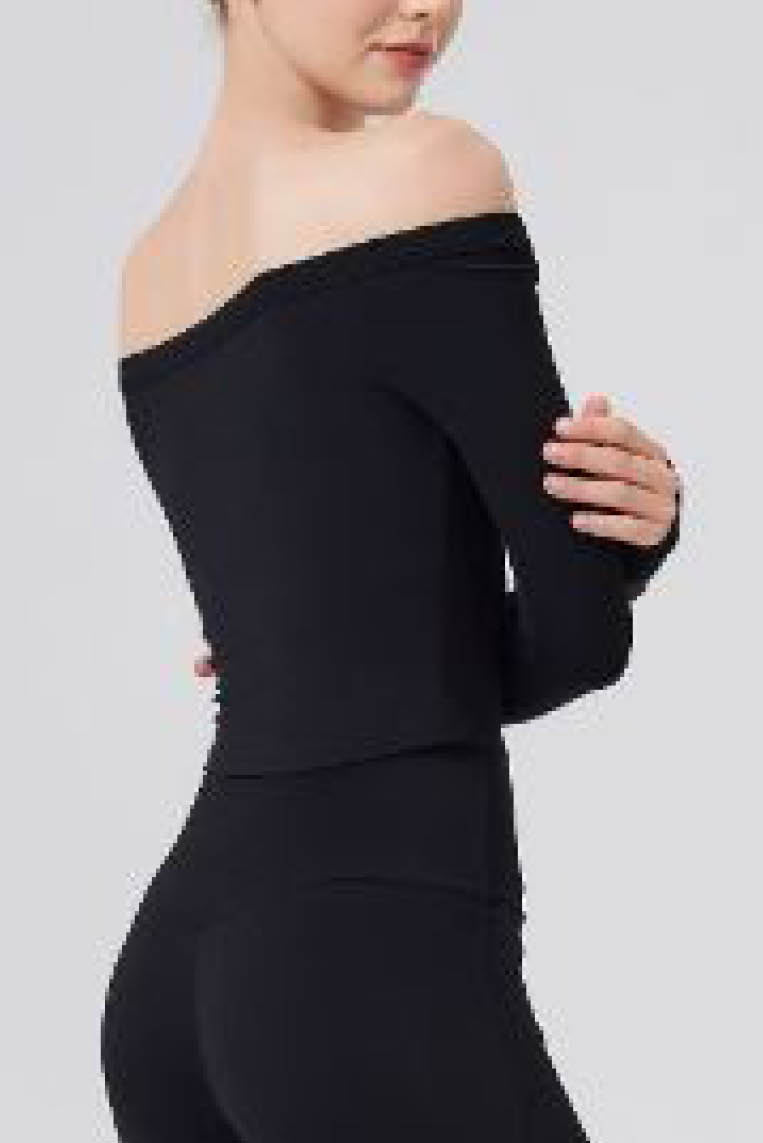 一字肩带垫长袖瑜伽服