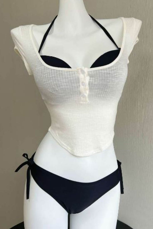 糖系聚拢比基尼+半袖罩衫