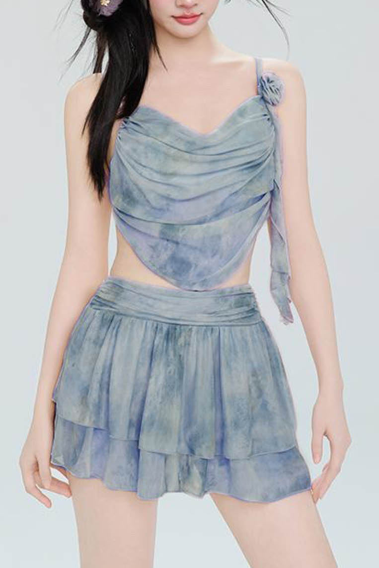晕染网纱迷你裙泳衣两件套