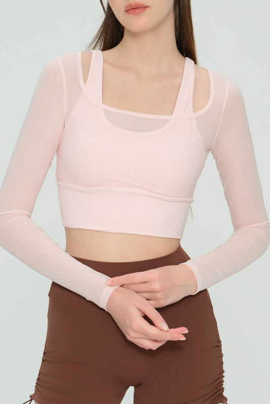 网纱固杯假两件普拉提服