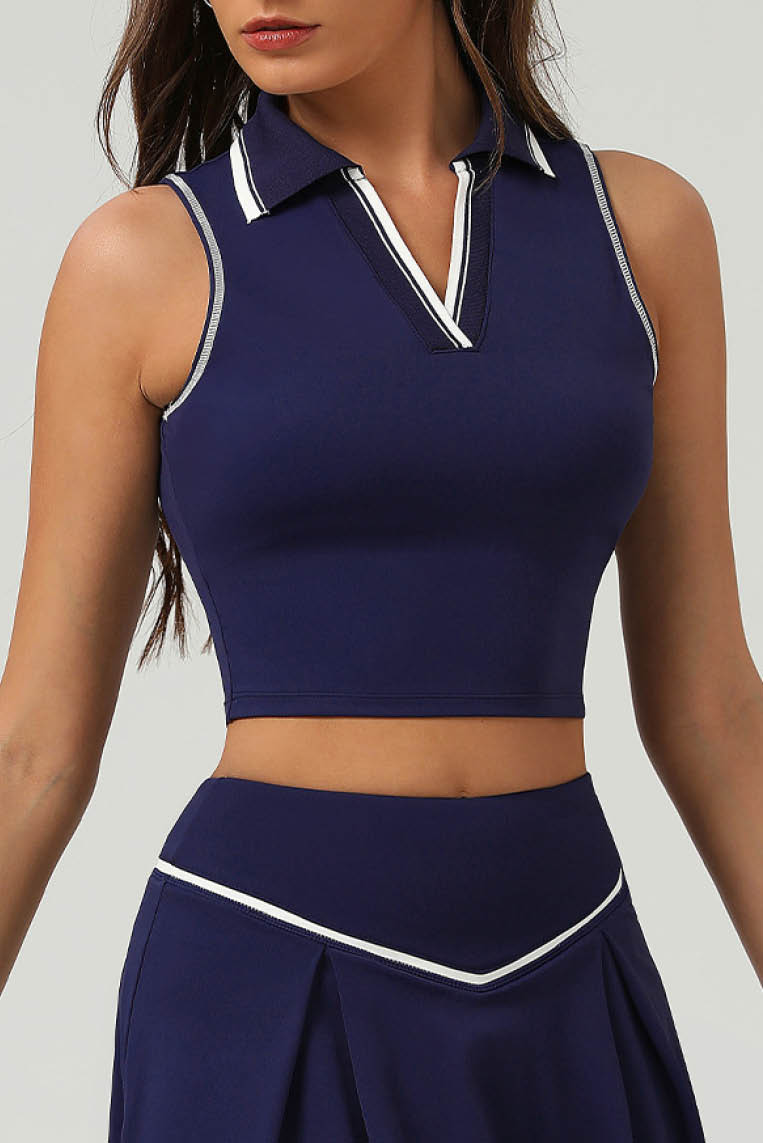 无袖拼色V领运动背心