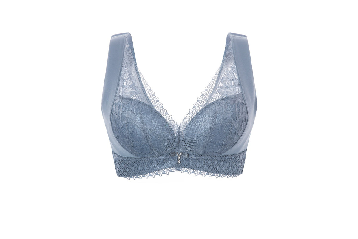 DEVA blue-grey bra, product front view