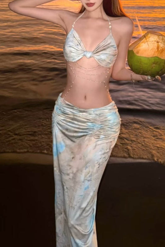 设计感扎染吊带Bikini裙