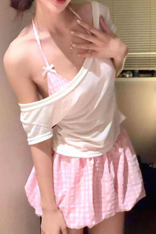 粉蓬短衫裙款三件套泳装 (only available online)