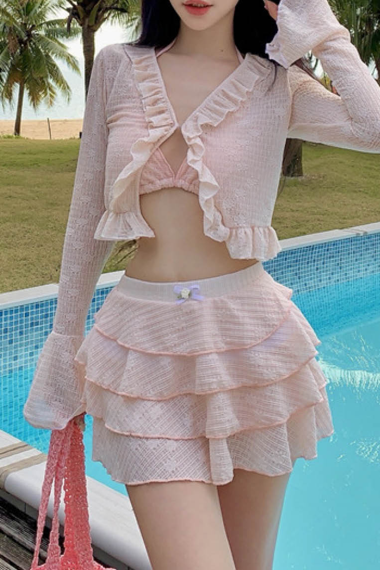 波浪外衫裙款四件套泳装