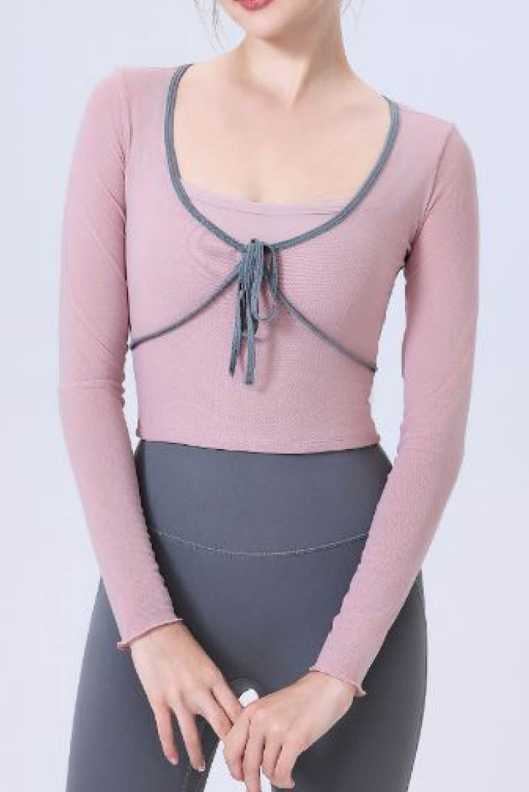 蝴蝶结网纱假两件瑜珈服