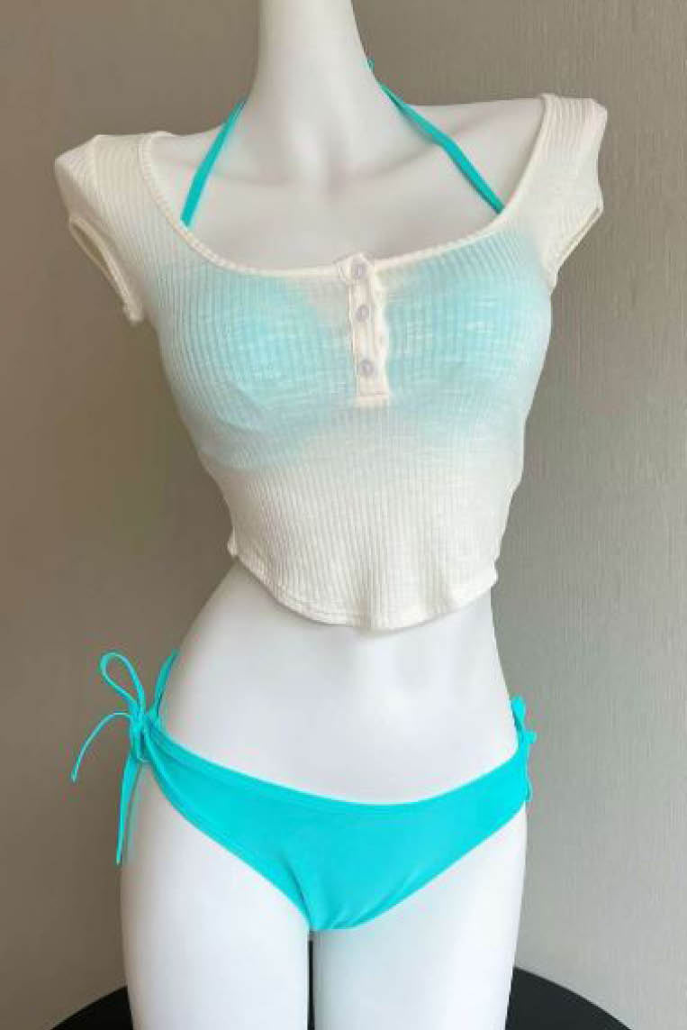 糖系聚拢比基尼+半袖罩衫