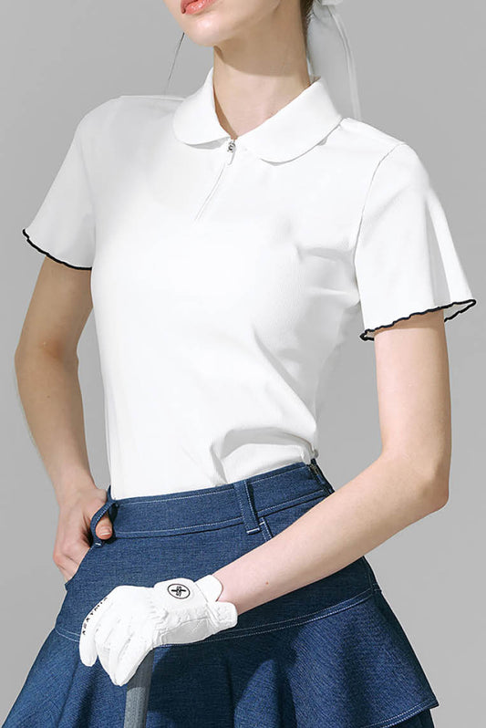 木耳边短袖POLO运动上衣