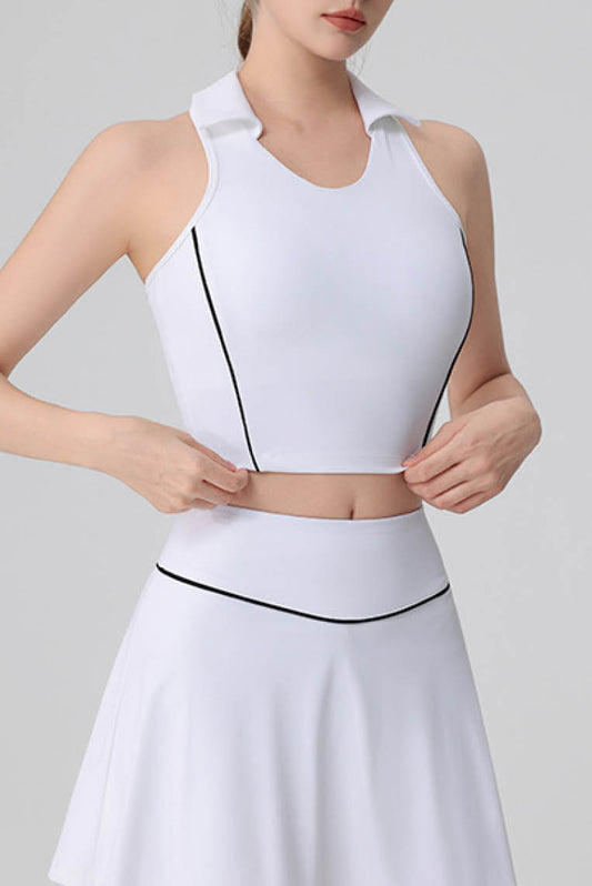 曲线翻领无袖运动文胸