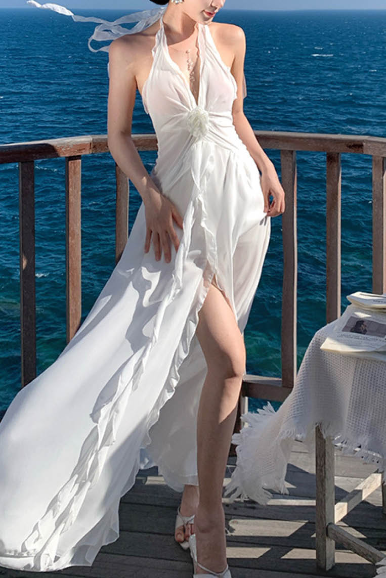 性感名媛风露背长裙