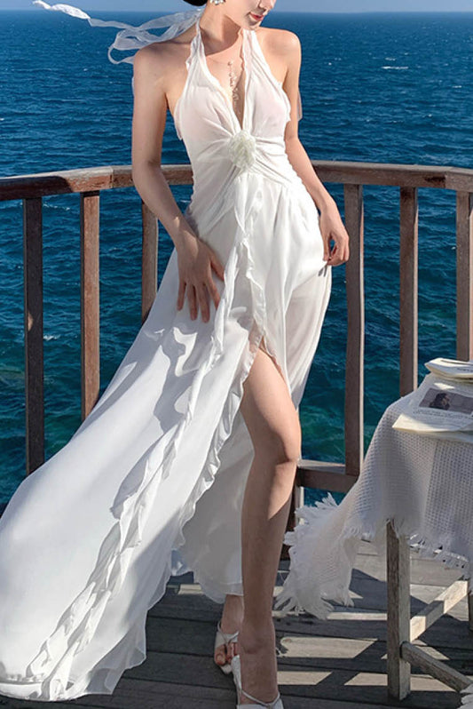 性感名媛风露背长裙