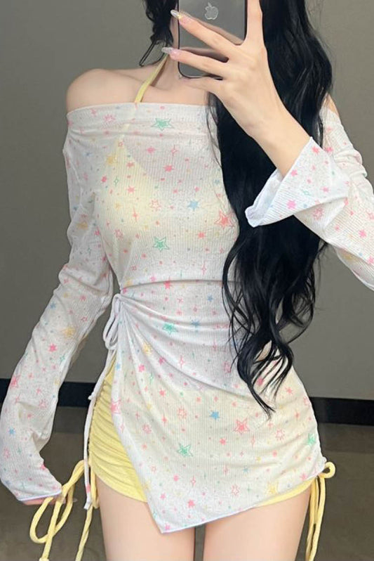 长袖星星罩衫泳衣三件套